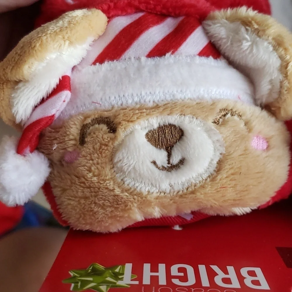Make the Season Bright My First Christmas Booties w Striped Hat Bear 0-6 MOS